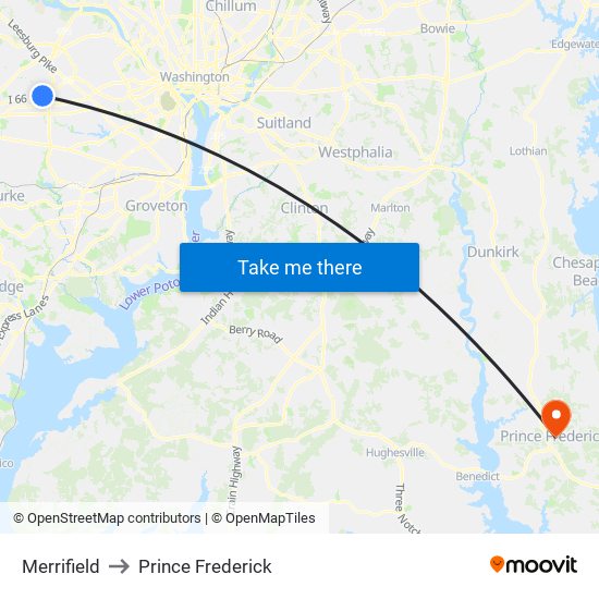 Merrifield to Prince Frederick map