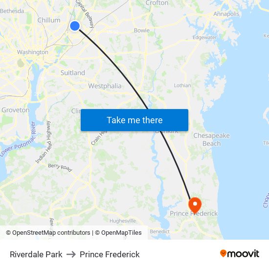 Riverdale Park to Prince Frederick map