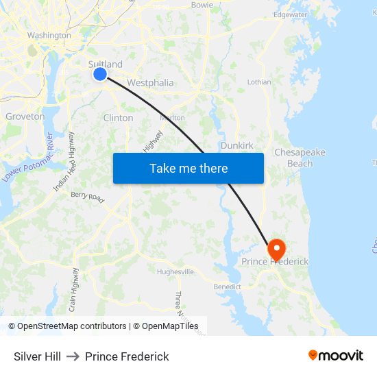 Silver Hill to Prince Frederick map