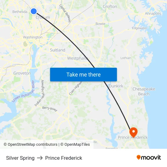 Silver Spring to Prince Frederick map