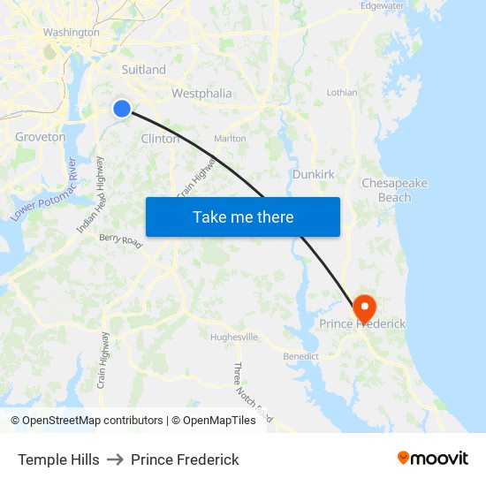 Temple Hills to Prince Frederick map