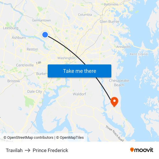 Travilah to Prince Frederick map