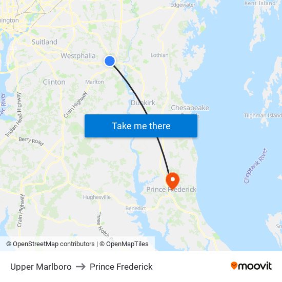 Upper Marlboro to Prince Frederick map