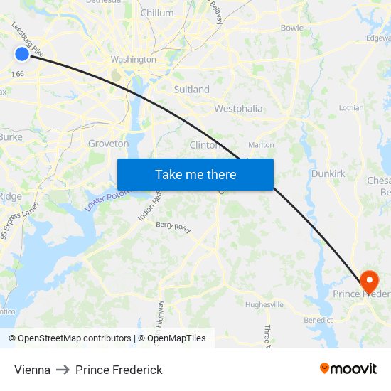 Vienna to Prince Frederick map