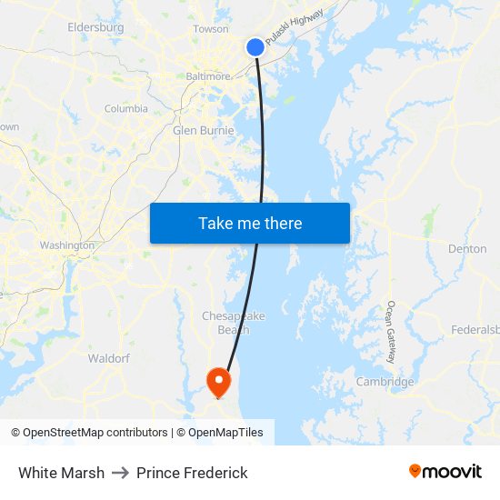 White Marsh to Prince Frederick map