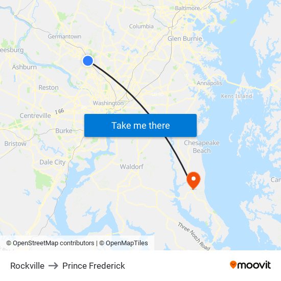 Rockville to Prince Frederick map