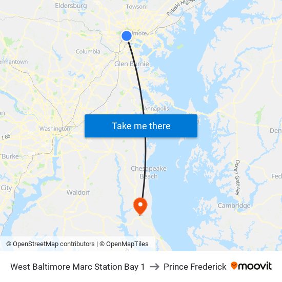 West Baltimore Marc Station Bay 1 to Prince Frederick map