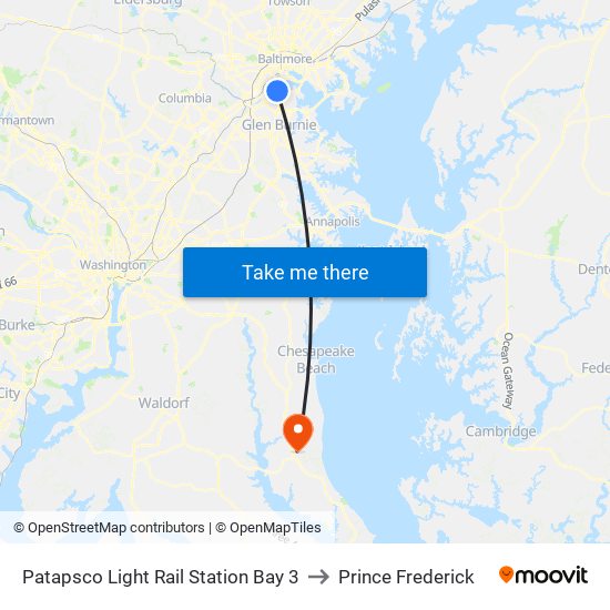 Patapsco Light Rail Station Bay 3 to Prince Frederick map