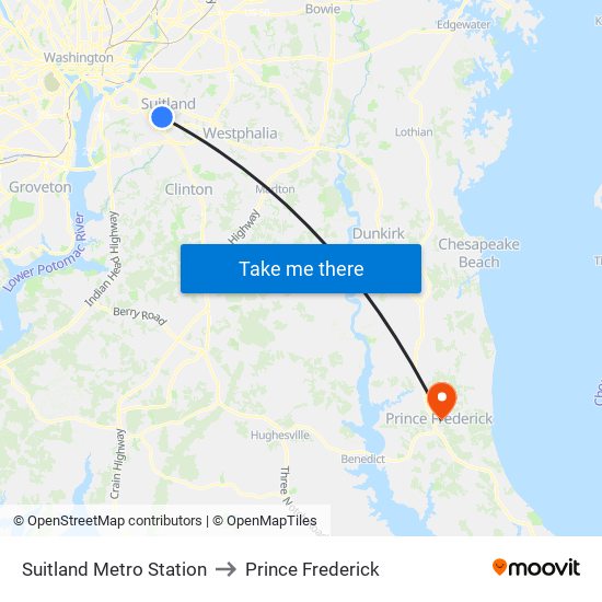 Suitland Metro Station to Prince Frederick map