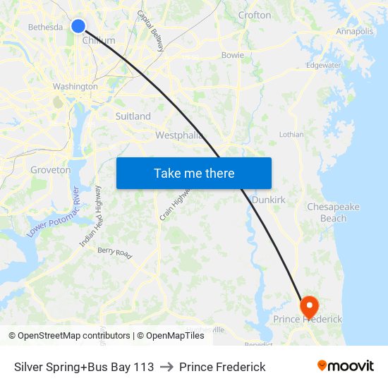 Silver Spring+Bay 113 to Prince Frederick map