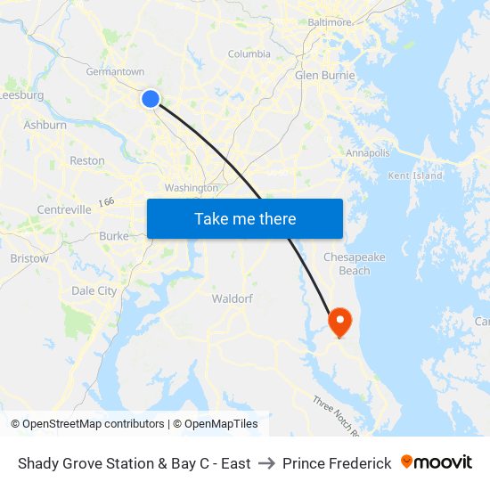 Shady Grove Station & Bay C - East to Prince Frederick map