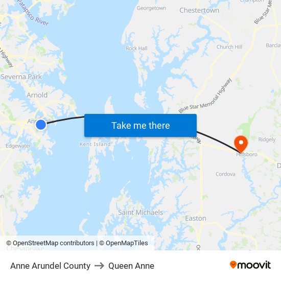 Anne Arundel County to Queen Anne map