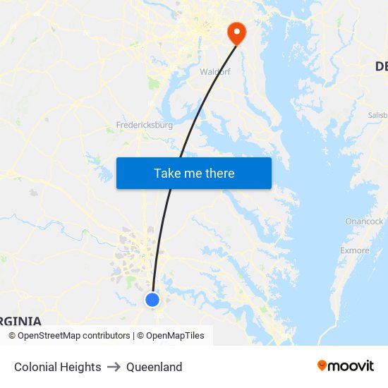 Colonial Heights to Queenland map