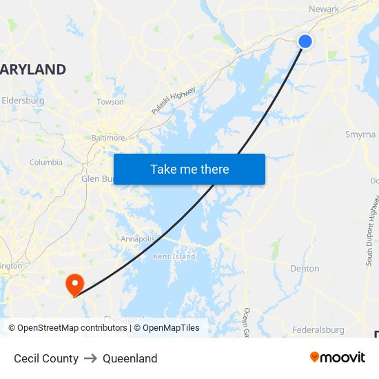 Cecil County to Queenland map