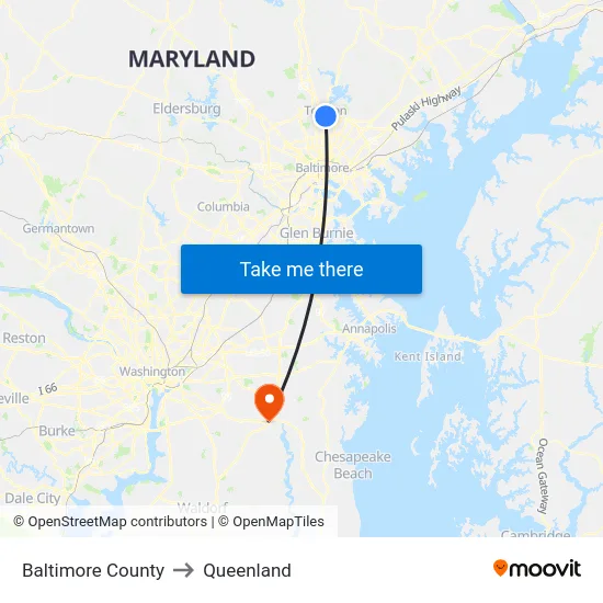 Baltimore County to Queenland map