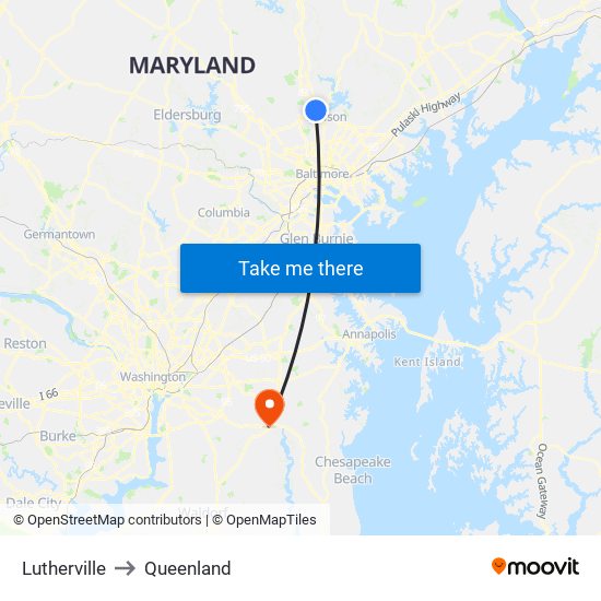 Lutherville to Queenland map