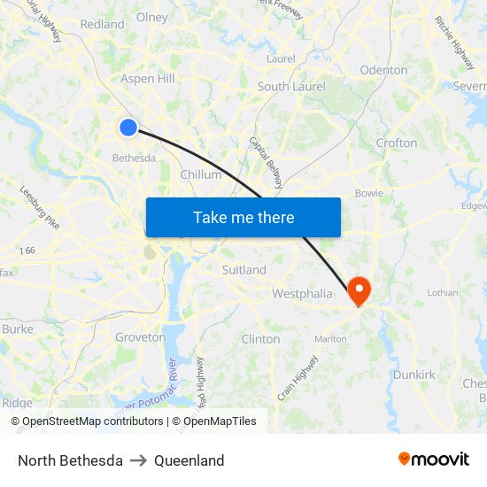 North Bethesda to Queenland map