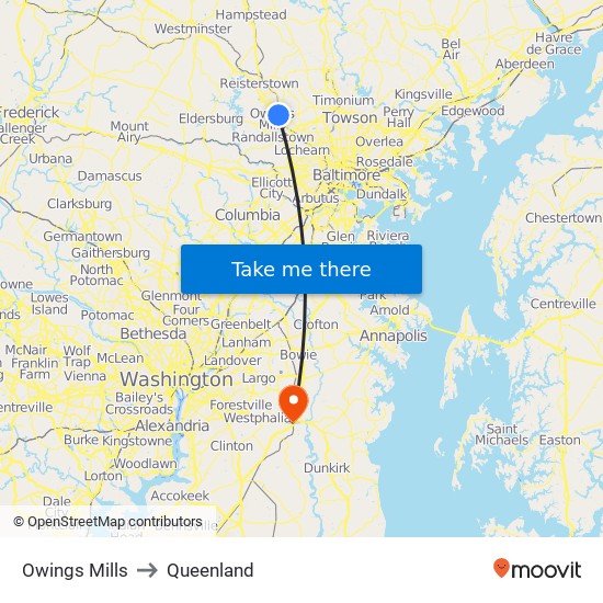 Owings Mills to Queenland map