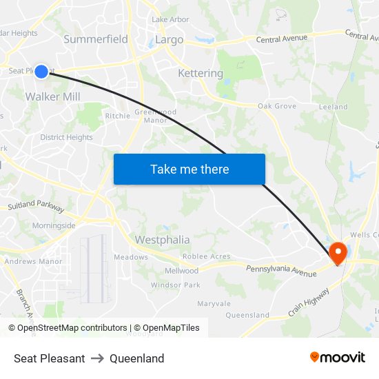 Seat Pleasant to Queenland map