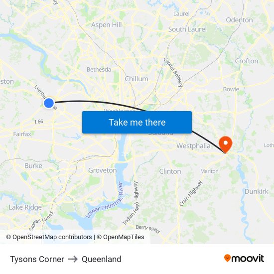 Tysons Corner to Queenland map