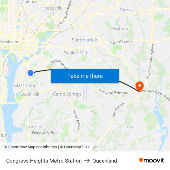 Congress Heights Metro Station to Queenland map