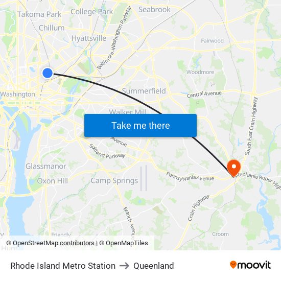 Rhode Island Metro Station to Queenland map