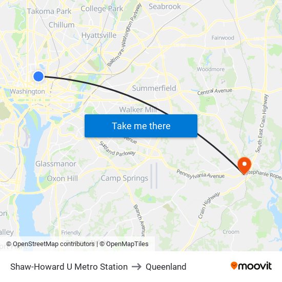 Shaw-Howard U Metro Station to Queenland map