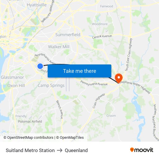 Suitland Metro Station to Queenland map