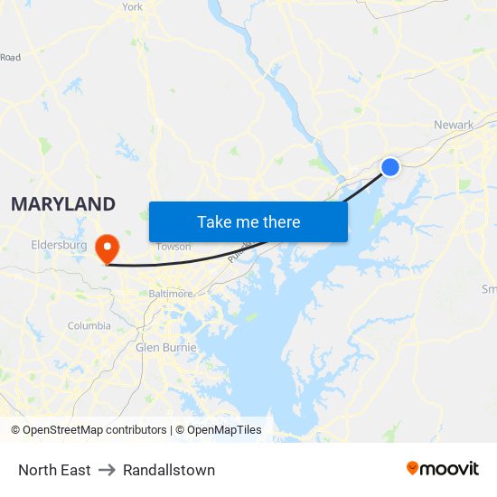 North East to Randallstown map