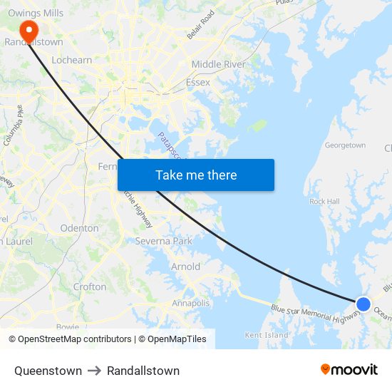 Queenstown to Randallstown map