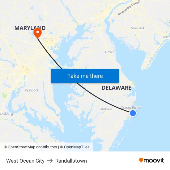 West Ocean City to Randallstown map