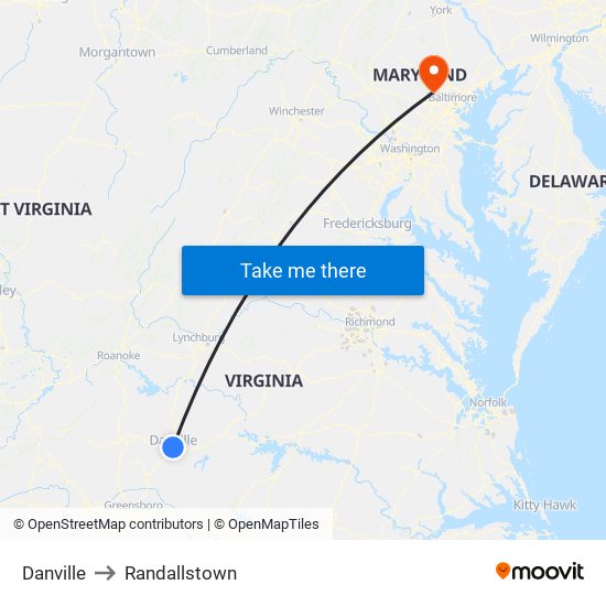 Danville to Randallstown map