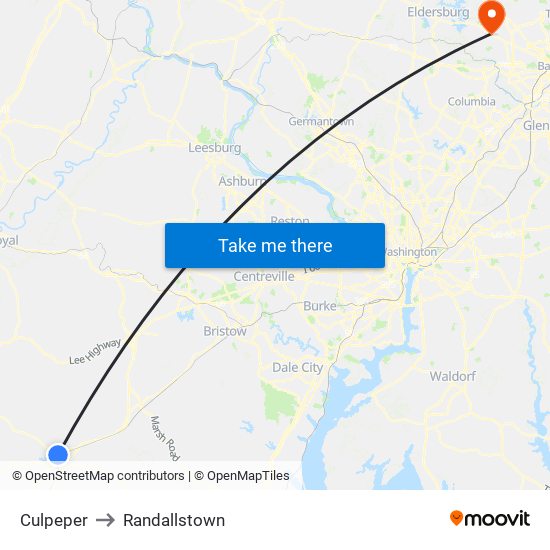 Culpeper to Randallstown map