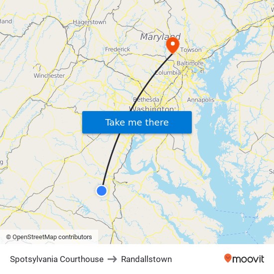 Spotsylvania Courthouse to Randallstown map