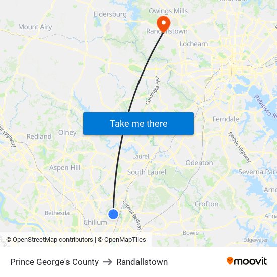 Prince George's County to Randallstown map