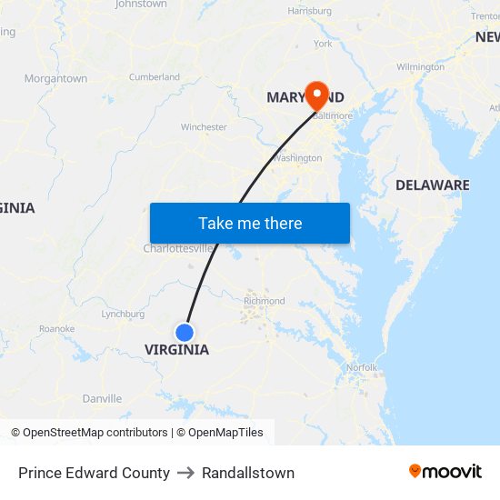 Prince Edward County to Randallstown map