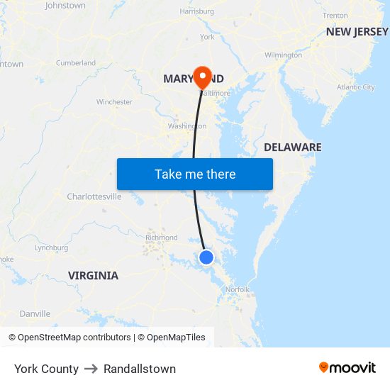 York County to Randallstown map