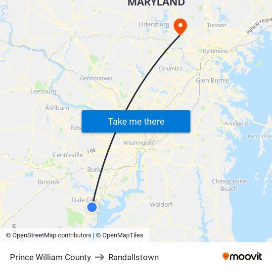 Prince William County to Randallstown map