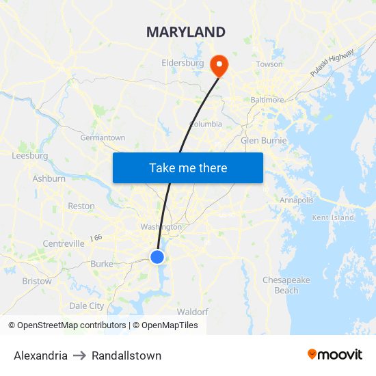 Alexandria to Randallstown map
