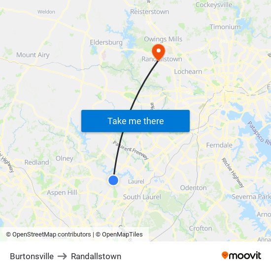 Burtonsville to Randallstown map