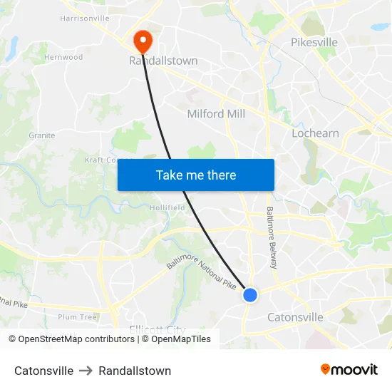 Catonsville to Randallstown map