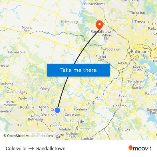 Colesville to Randallstown map