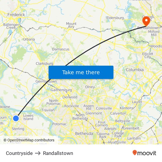 Countryside to Randallstown map