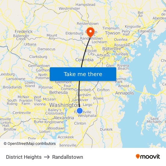 District Heights to Randallstown map