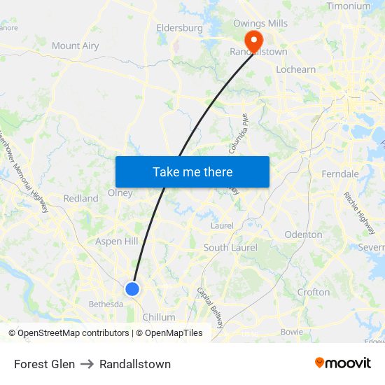 Forest Glen to Randallstown map