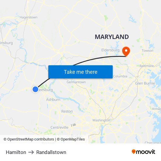 Hamilton to Randallstown map