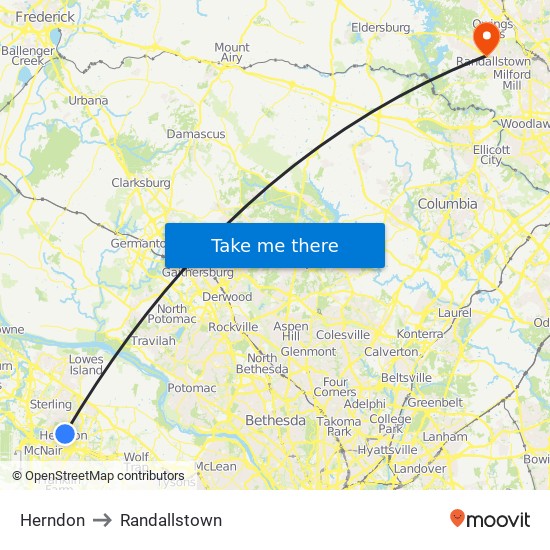Herndon to Randallstown map