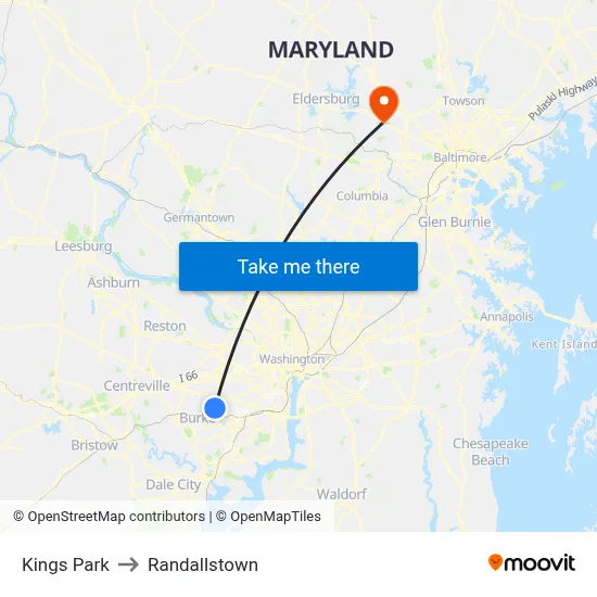 Kings Park to Randallstown map