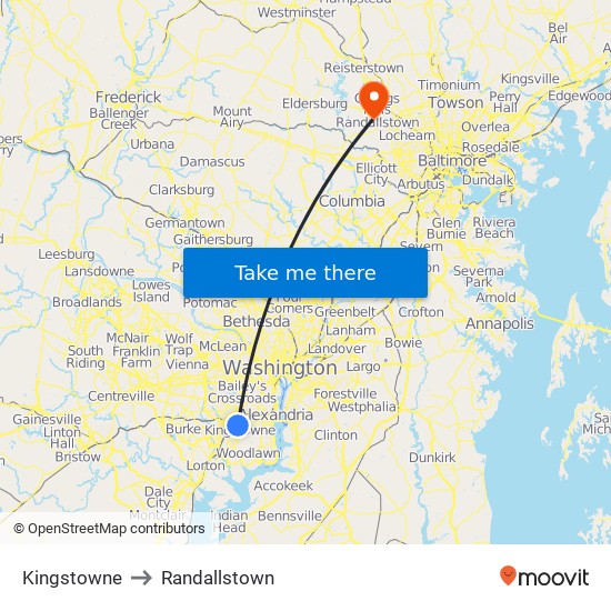 Kingstowne to Randallstown map