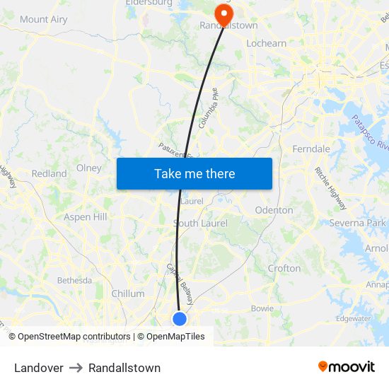 Landover to Randallstown map
